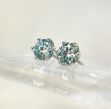 925 STERLING SILVER WHITE GOLD PLATED LIGHT BLUE 1CT MOISSANITE STUD EARRINGS
