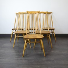 Vintage Set of 6 Ercol Elm Goldsmith Dining Chairs Restored in Light Finish.