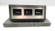 Vintage 1970s Perpetual Desk Calendar – Black Plastic, Chrome effect faux marble