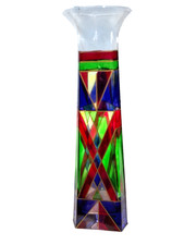 VINTAGE MULTICOLOURED STAINED GLASS STYLE DECORATIVE VASE