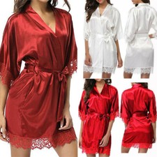 Women Kimono Robe Satin Sexy Dressing Gown Long Silk Bride Bridesmaid Nightwear
