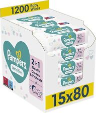Pampers Sensitive Baby Wipes 15 Packs of 80 1200 Baby Wet Wipes Unscented