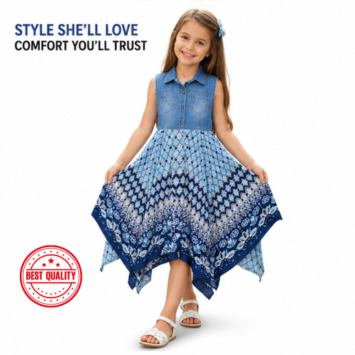Girls vibrant blue aztec denim - girls,