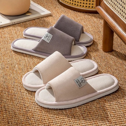 Linen open toe slippers men - slippers,