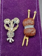 Vintage Pair Of Brooches - 1960s Rhinestone Floral, Knitting Needle Brooch