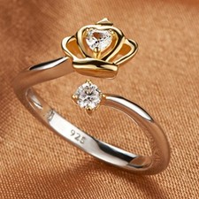 925 STERLING GOLD PLATED ADJUSTABLE FINGER  RING PRINCE CROWN NOT  A TOE  RING