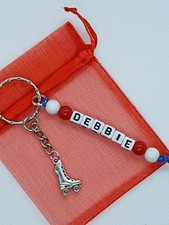 Personalised roller boot Keyring, sports 80s keyring, stocking filler