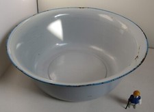 Vintage ENAMEL WASH BASIN BOWL - Extra Large 18” dia. Rustic Pale Blue Tub 1950s
