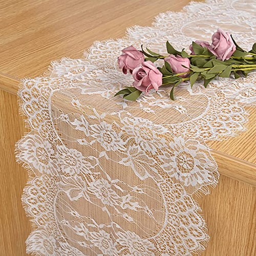 White table runner - table, lace