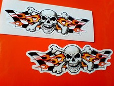 SKULL & CROSSBONES CHEQUERED Motorcycle Helmet Stickers Decals 2 off 85mm
