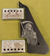 Custom Engraved Reaper Set  Les Paul Pickguard , 2 Humbucker Covers fit Epiphone
