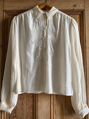 Antique silk blouse with lace - blouse,