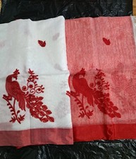 Indian White and Red Soft 💯% cotton  Saree, 3 Working Days Delivery UK 🇬🇧