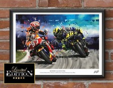 VALENTINO ROSSI MARC MARQUEZ limited edition print by Greg Tillett A3