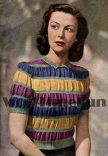 Knitting Pattern Lady's Vintage 1940s Ruched/Striped Sweater With Collar. 