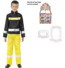 SALE Children's Fireman Uniform Jacket & Trousers Halloween Fancy Dress Costume