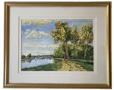 Original Oil / Acrylic Painting Riverside Walk Landscape Framed  Signed Peter ?