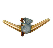 Australian 9ct Gold Silver Lined Enamel Koala Boomerang Brooch Antique c1930
