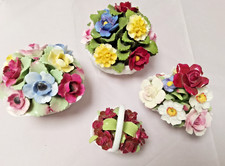 Collection of 4 Aynsley Fine Bone China Flowers In White Basket ~ VGC