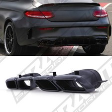 C63 AMG STYLE QUAD EXIT TAILPIPES TIPS GLOSS BLACK FOR MERCEDES C/W/A/S205 17-23
