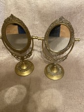 Pair Of Antique European Style Brass Swivel Mirror  Handcrafted Vanity Makeup