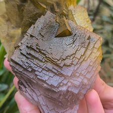 850g Natural Step Wise Cubic Fluorite Crystal Mineral Specimen With Iron Oxide