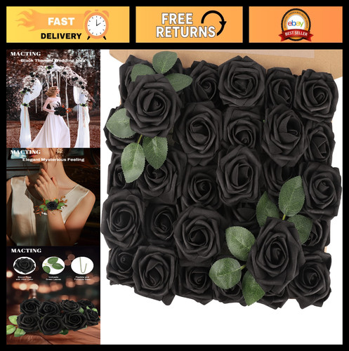 30pcs black foam roses with - black,