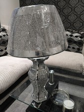 Crushed Crystal Diamond Mirrored Table Vase Lamp With Shade And LED Bulb Bling