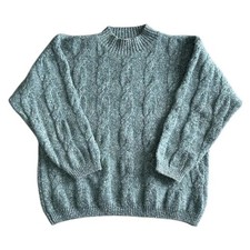 Tulchan Knit Jumper Cable Round Neck Chunky Winter Green Sweater Womens Large