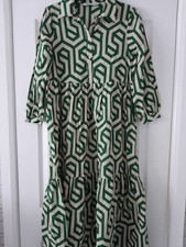 ZARA GREEN Karen Geometric Print Maxi Midi Shirt Dress Size M 
