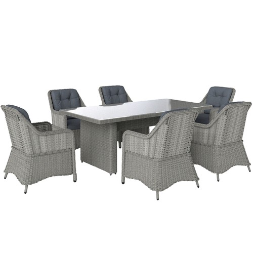 Rattan dining set with glass - with,