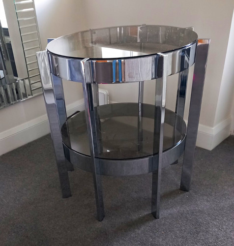 Round smoked glass top metal - round,
