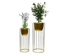 Gold Set of 2 Planter Pots with Metal Stands/Plant Pot for Indoor/Outdoor Flower