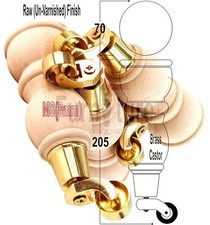 4x Solid Wood With Brass Castors Furniture Chair Legs M8 Sofa Settee Feet 205mm