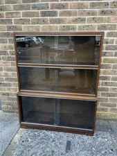 Vintage 3 Tier Minty Oxford Barrister Bookcase Cabinet with Glass Sliding Doors