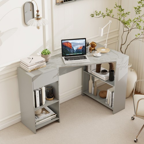Grey shaped computer desk - grey,