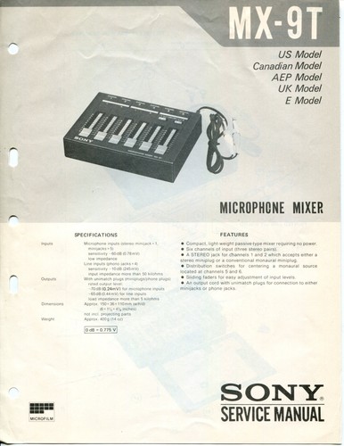 Sony model microphone - sony, mx-9t