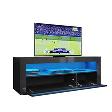 Modern Black TV Stand with LED Light High Gloss Doors Entertainment Unit Cabinet