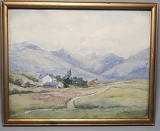 Beautiful Small Scottish Watercolour Highlands Mountain Landscape Scene 26x20cm 
