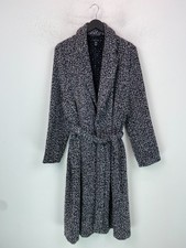 New Look Black White Textured Longline Coat Belted Wrap Style UK 20