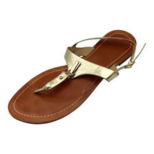 Roman Womens Gold Faux Leather Flat Toe Post Slingback Sandals Size UK 7 Used