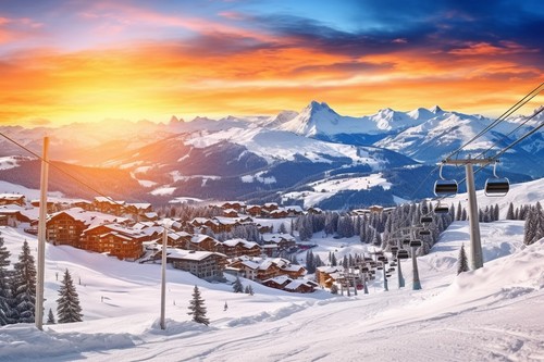 Ski village canvas picture - village,