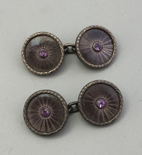 Antique Continental 935 Silver Enamelled & Amethyst Cufflinks ELZX