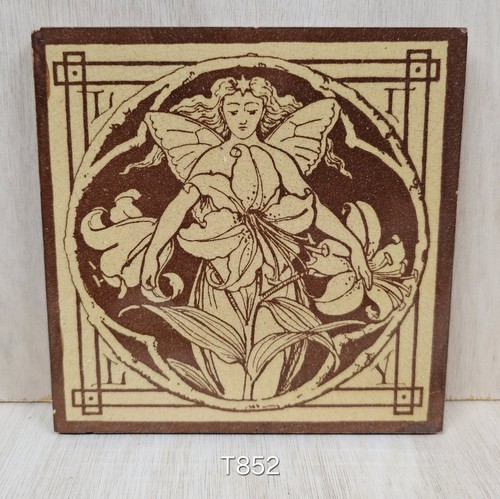 Antique fireplace tile - tile,