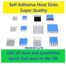 Self Adhesive Thermal Heat Sink Various sizes CPU chips electronics 5 or 10 pack