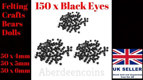 150 6mm black glass eyes - x, 4-6mm