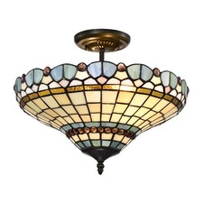 PEACOCK TIFFANY STYLE GLASS SEMI FLUSH CEILING LIGHT ( COMES WITH FITTINGS )