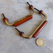 PAIR VINTAGE RECLAIMED ART DECO ANTIQUE BAKELITE CHROME CABINET DRAWER PULLS