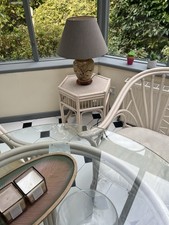 Retro Vintage Table & Chair Bistro Cafe Set Cane Conservatory Glass Delivery ?