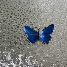 Antique Blue Enamel and Silver Butterfly Brooch J.A.&S.
